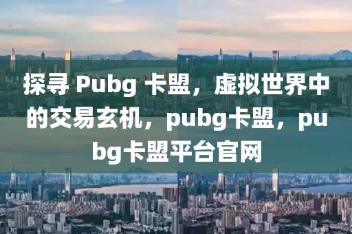 探寻 Pubg 卡盟，虚拟世界中的交易玄机，pubg卡盟，pubg卡盟平台官网