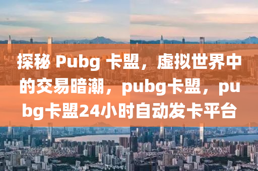 探秘 Pubg 卡盟，虚拟世界中的交易暗潮，pubg卡盟，pubg卡盟24小时自动发卡平台