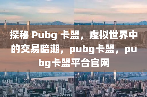 探秘 Pubg 卡盟，虚拟世界中的交易暗潮，pubg卡盟，pubg卡盟平台官网