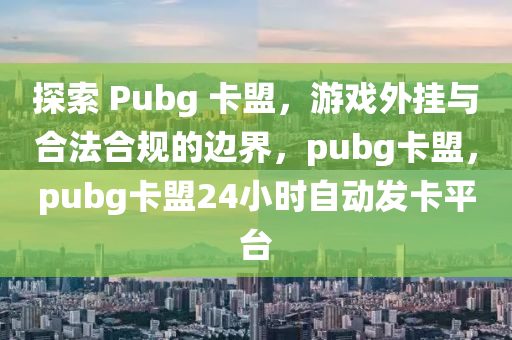 探索 Pubg 卡盟，游戏外挂与合法合规的边界，pubg卡盟，pubg卡盟24小时自动发卡平台