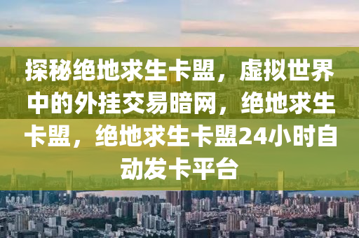 探秘绝地求生卡盟，虚拟世界中的外挂交易暗网，绝地求生卡盟，绝地求生卡盟24小时自动发卡平台