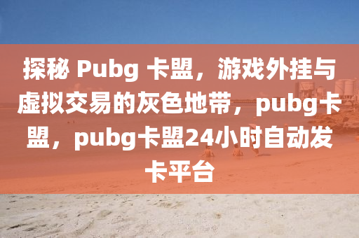 探秘 Pubg 卡盟，游戏外挂与虚拟交易的灰色地带，pubg卡盟，pubg卡盟24小时自动发卡平台