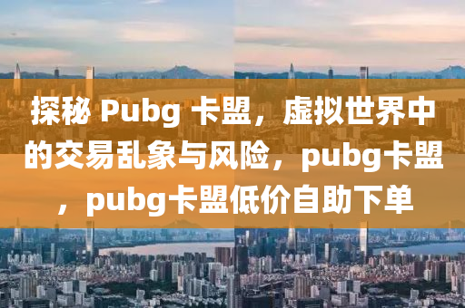 探秘 Pubg 卡盟，虚拟世界中的交易乱象与风险，pubg卡盟，pubg卡盟低价自助下单