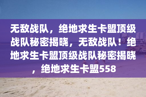 无敌战队，绝地求生卡盟顶级战队秘密揭晓，无敌战队！绝地求生卡盟顶级战队秘密揭晓，绝地求生卡盟558