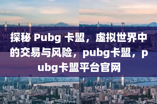 探秘 Pubg 卡盟，虚拟世界中的交易与风险，pubg卡盟，pubg卡盟平台官网